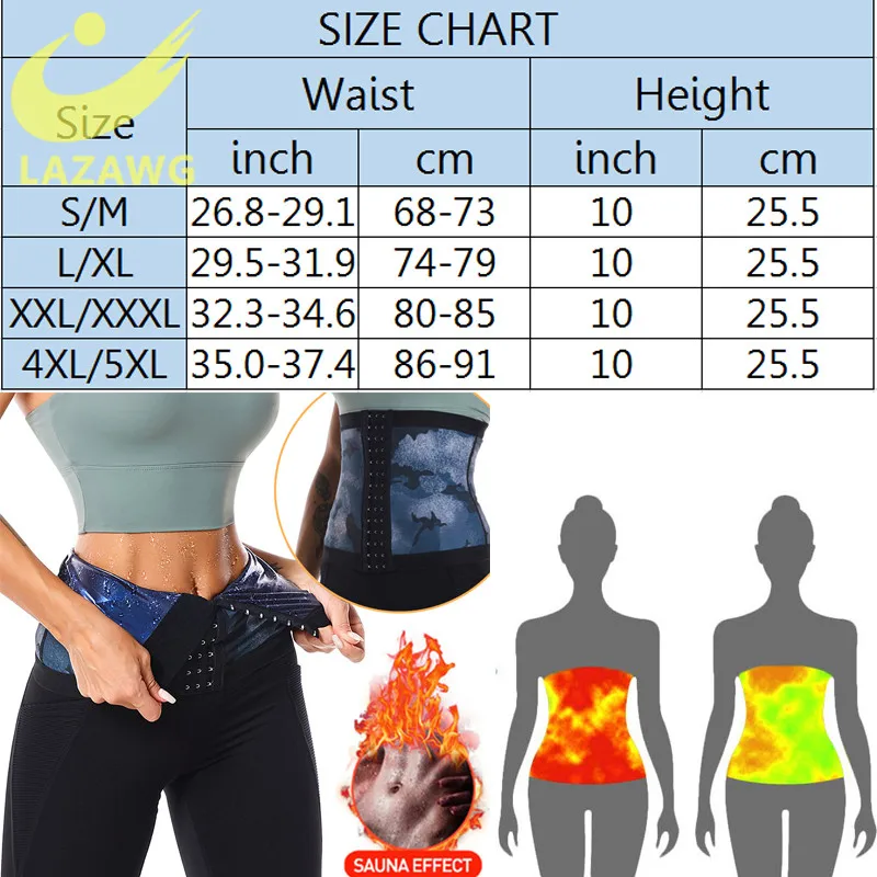 LAZAWG Sauna Waist Belt Women Slimming Tummy Sweat Waist Wrap Training Belly Sheath Corset Hook Cinchers Body Shaper Plus Size