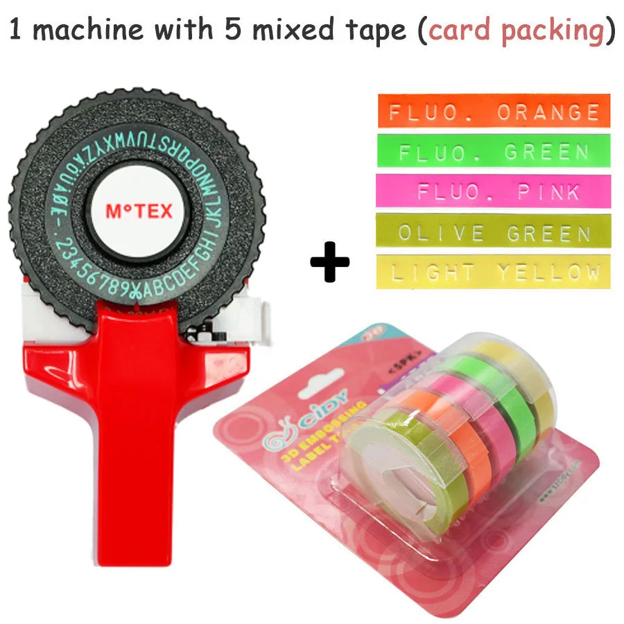 Красный цвет MoTex E101 принтер мини DIY Ручная Совместимость для dymo 3D тиснение ручная лента ручная машинка надпись машина - Цвет: machine add 5 mixed