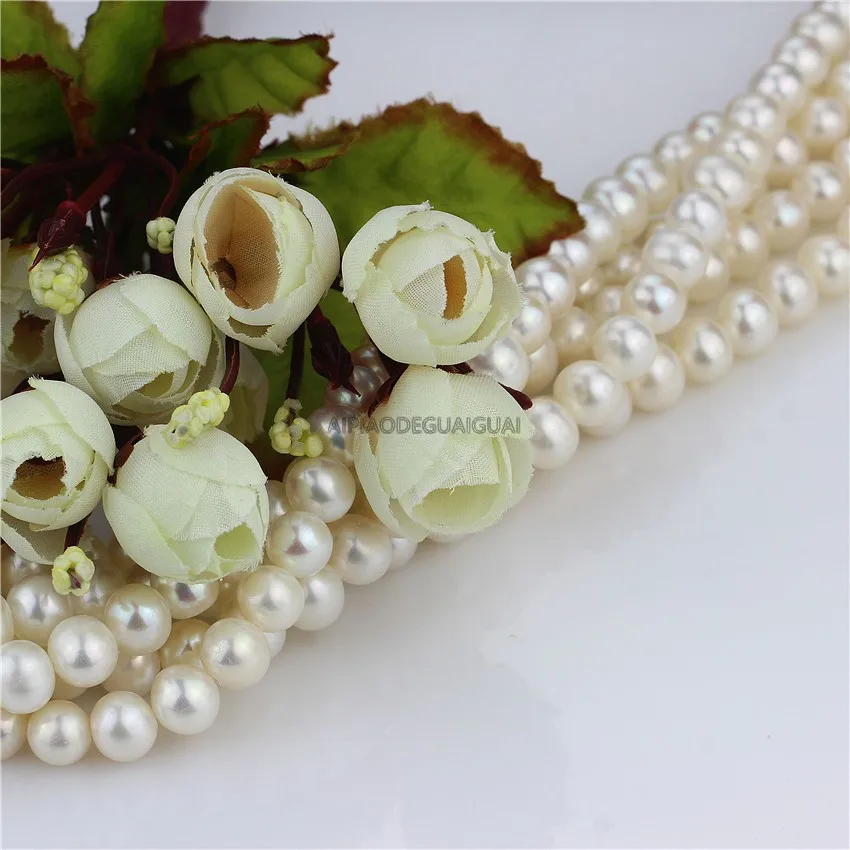 

APDGG freshwater 8mm near round AA+ white pearl strands loose beads women lady jewelry DIY