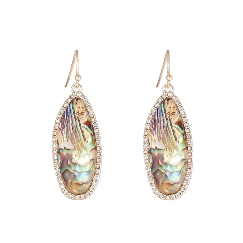 

E6997 ZWPON Fashion Oval Earrings Crystal Faceted Resin Abalone Earrings for Women Brand Designer Boutique Statement Earrings