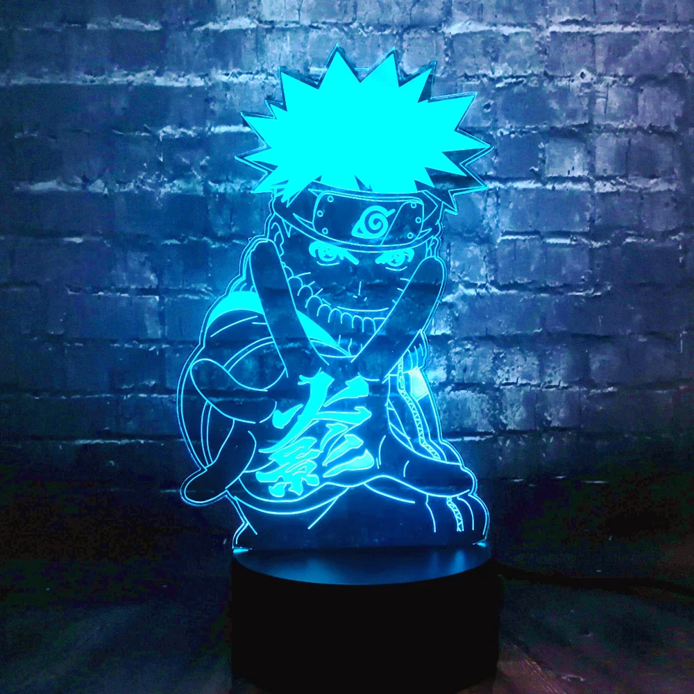 Японское аниме тема 3D эффект Иллюзия светодиодный акрил Uzumaki Наруто 7 цветов USB зарядка украшения для детской/Мальчики Ночная Атмосфера свет друзья подарок