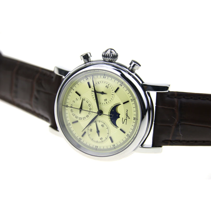 Seagull movement st1908 compliation Moon Phase хронограф дат Лук Корона выставка задняя рука ветер механические часы M199S