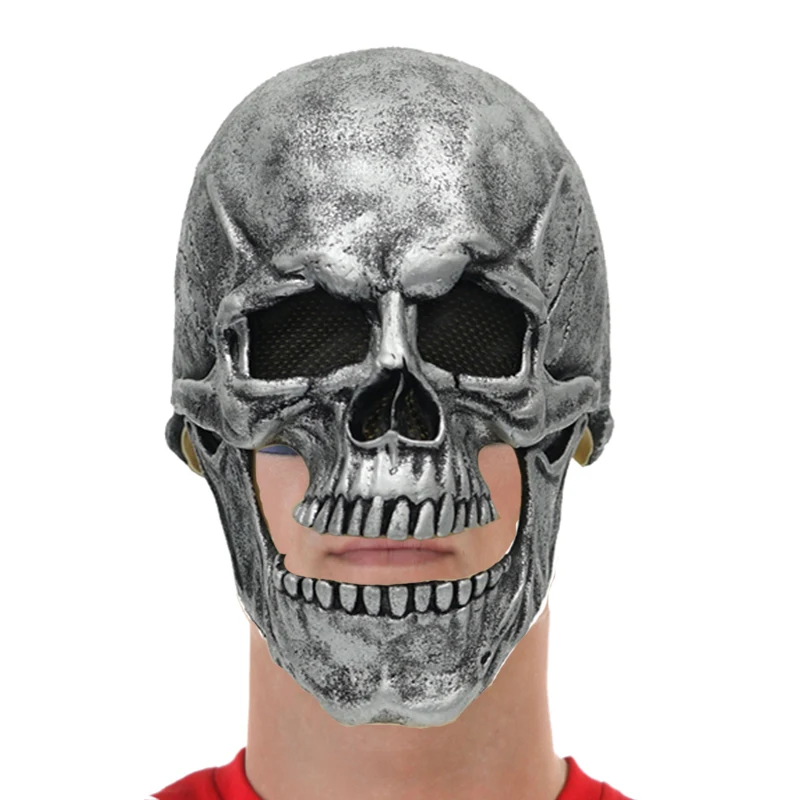 

Reneecho Scary Skeleton Mask Adult Sliver Skull Masks Golden Latex Halloween Full Head Mask Men