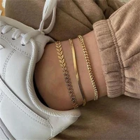gold color chain anklets for women trendy simple geometric multilayer ankle bracelet foot chain jewelry