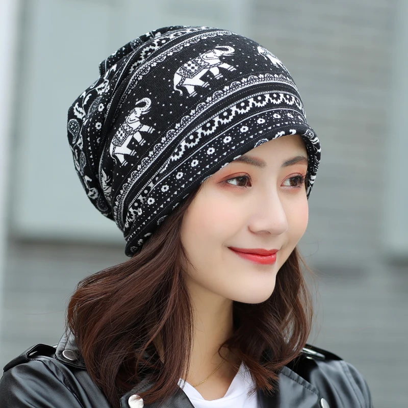 

Fashion Women Animal Print Beanies Spring Women Beanie Autumn Winter Hats For Women Multifunction Scarf Cap