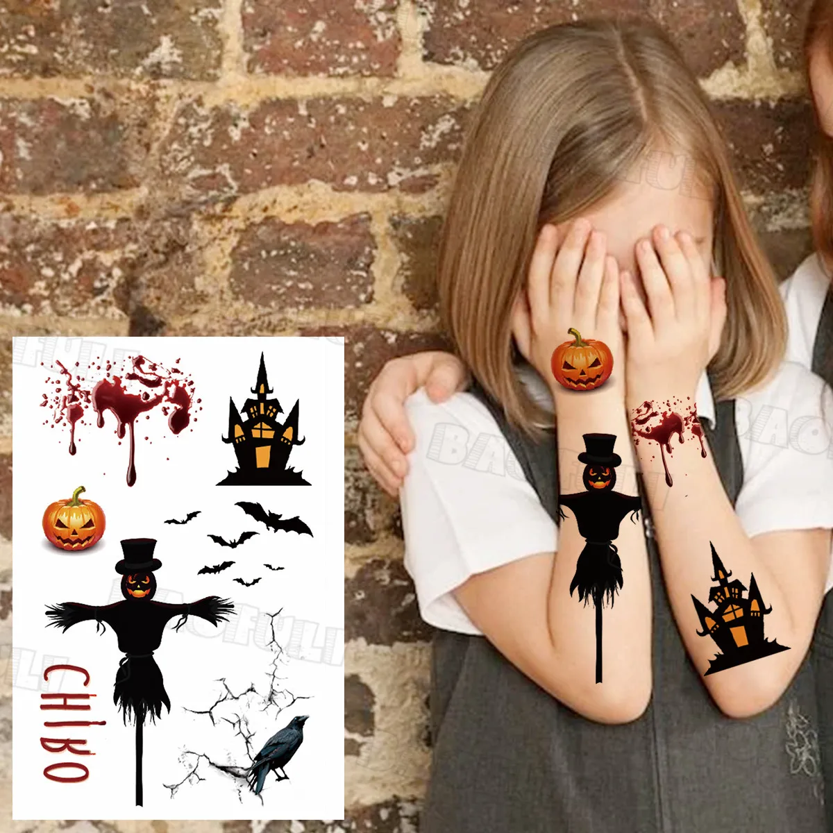 С рисунком череп на Хэллоуин с принтом Человек паук и Бэтмен временные