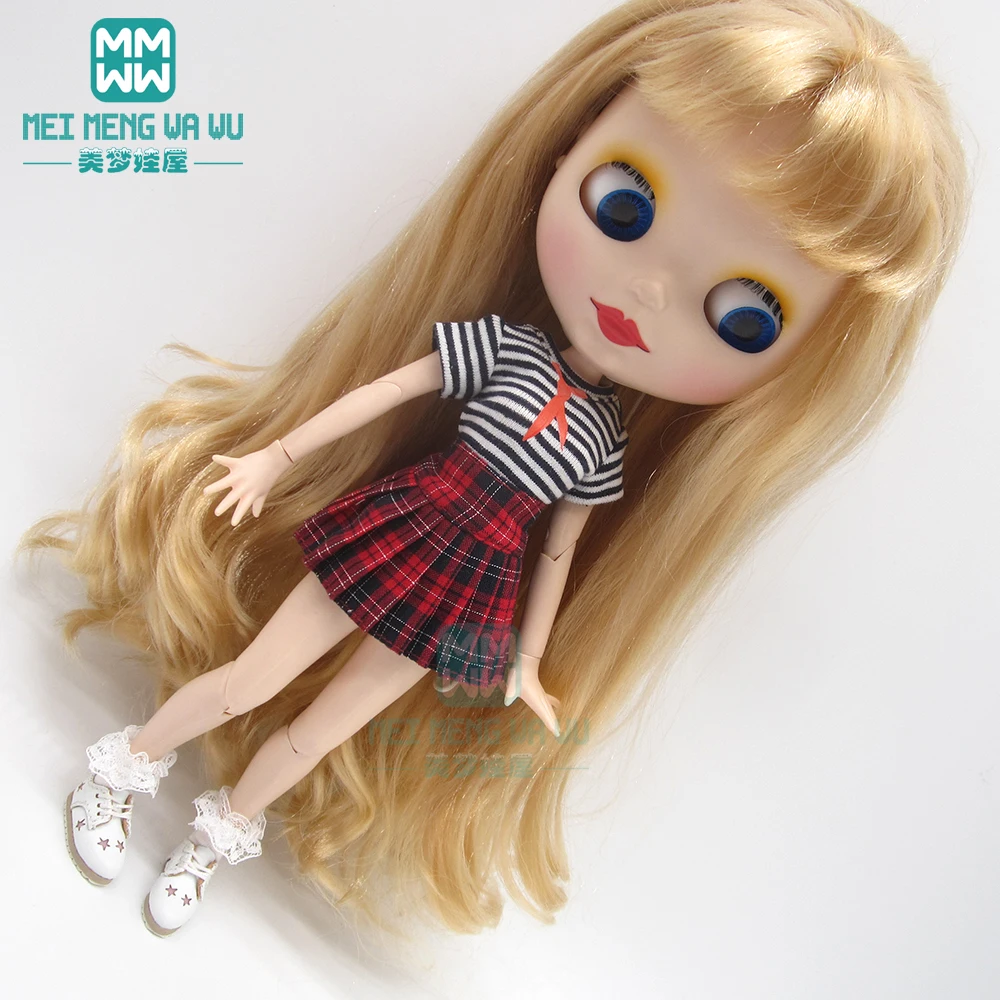 

Blyth Doll Clothes Striped T-shirt, skirt, socks, leather shoes for Blyth Azone OB23 OB24 1/6 doll accessories