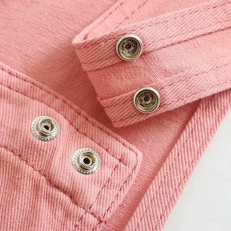 Женский комбинезон с отверстиями однотонный розового цвета карманами свободный