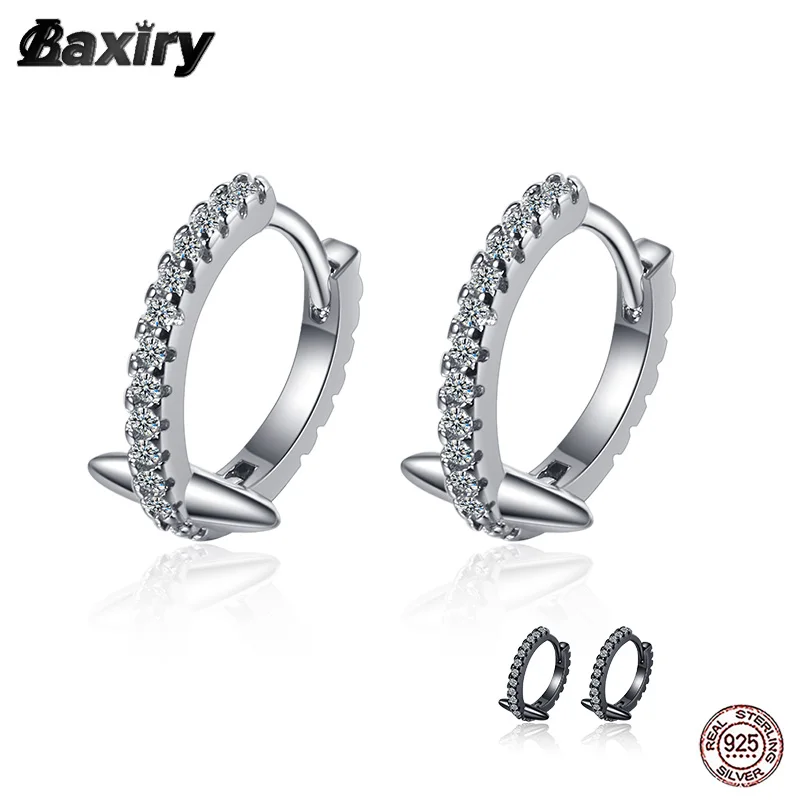 

925 Sterling Silver Hoop Earrings For Women Luxury Jewelry Vintage Black Fashion Original Designer Crystal Round Huggie Earring