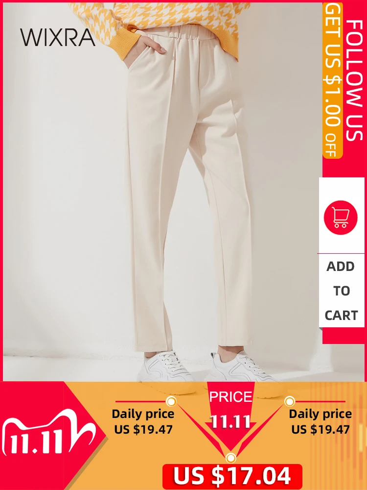 

FAKUNTN Wixra Womens Harem Thick Pants Casual Elastic Waist Black Basic Pockets Office Lady Trousers 2021 Autumn Winter New Hot