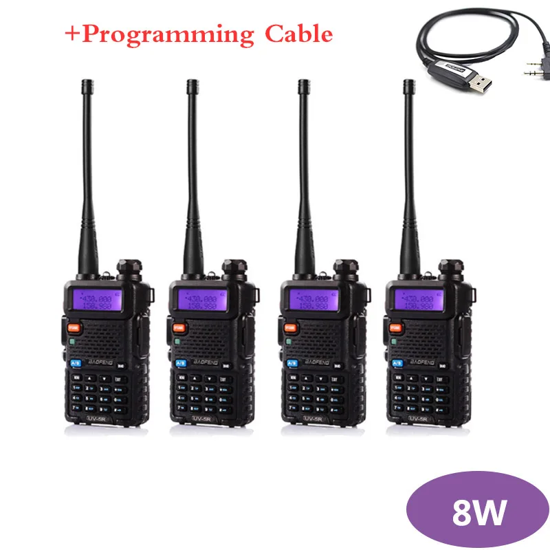 UV-5R-8W-Cable 4 шт. Baofeng UV-5R портативная рация радиостанция 128CH VHF UHF Двухдиапазонная UV5R двухсторонняя радиостанция для охотничьей радиостанции CB - Цвет: UV-5R-8W-Cable