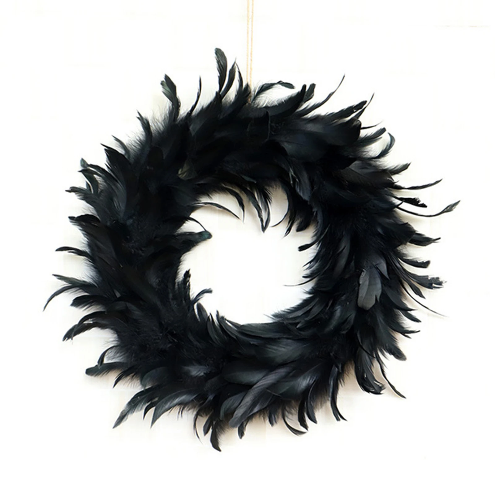 

Halloween Wreath 15.7in Lighted Black Feathers Wreath With Purple Lights Spooky Halloween Decor Trick Of Treat Photo Props
