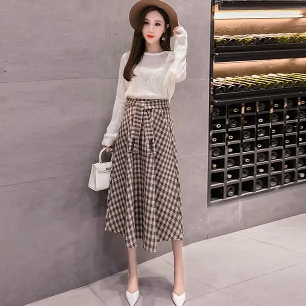 Осень-зима 2020 винтажная шерстяная юбка женская элегантная для девушек тонкая