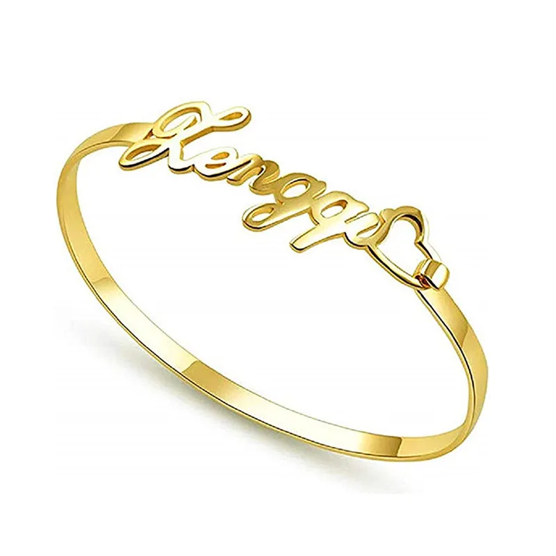 

VishowCo Custom Name Bracelet Personalized Custom Cuff Bangle Women Men Gold Stainless Steel Nameplate Heart Bracelet Jewelry