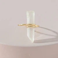 new fashion simple irregular geometric transparent natural crystal stone metal wire winding ring for women party accessories