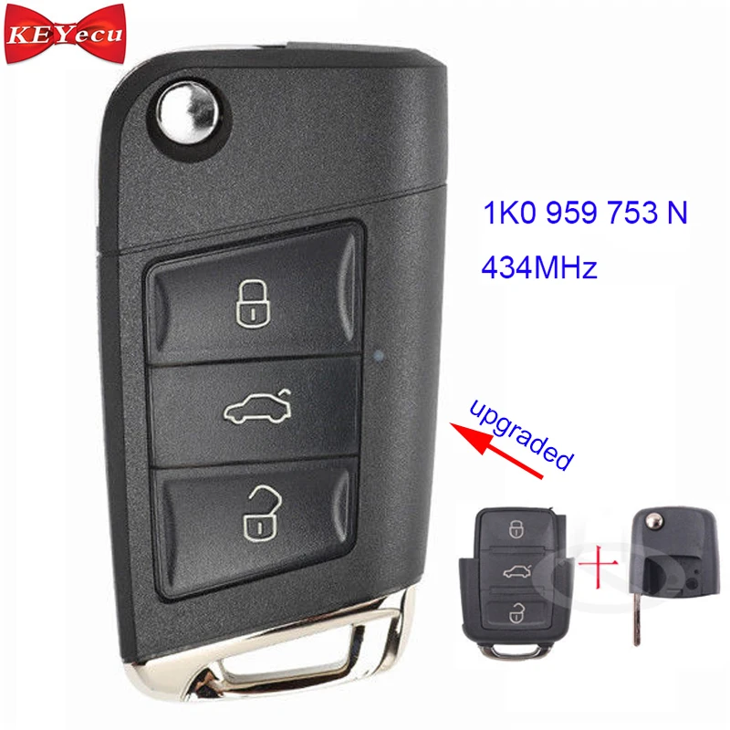 KEYECU для Volkswagen Seat Skoda Golf 7 Стильный обновленный дистанционный ключ 434 МГц 1K0 959 753