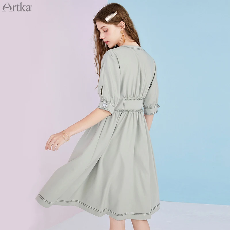 Платье ARTKA женское с V-образным вырезом элегантное французское однобортное