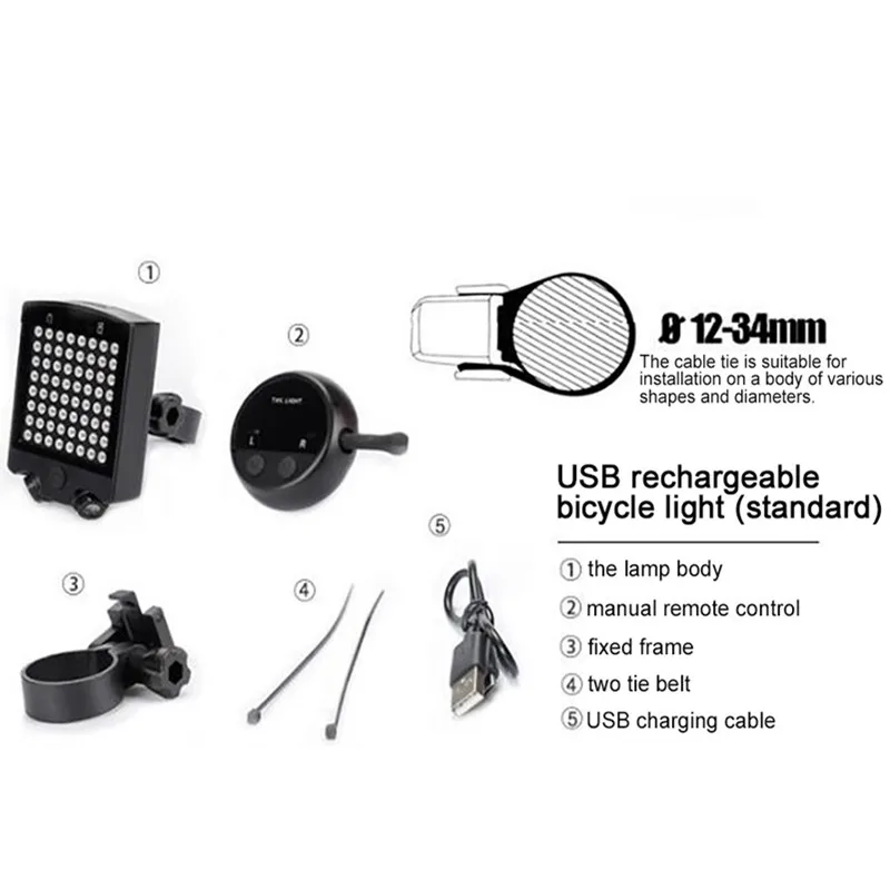 64 светодиодных лазерных велосипедных задних фонаря Перезарядка поворотников