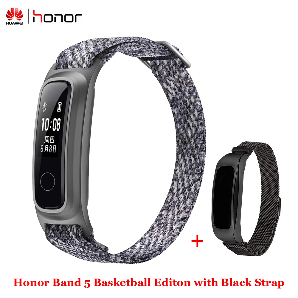 Huawei Honor Band 5 Баскетбол издание ж/металлический ремешок, умный браслет часы AMOLED сердечного ритма фитнес-трекер сна Спорт - Цвет: Grey n Black