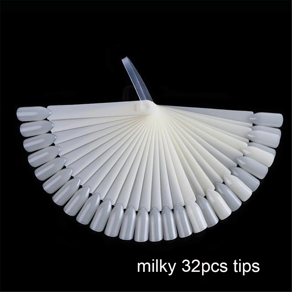 FN32 milky Накладные ногти 1 комплект Пластик Веерообразный накладные ногти акриловые натуральный прозрачный черный Fales накладные ногти палец отделениями для карточек и полностью нейл-арта - Цвет: FN32 milky