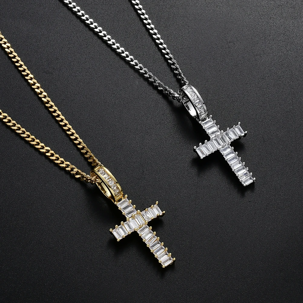 Подвески и ожерелье с крестом из ледяной латуни фианитами цепочка нержавеющей
