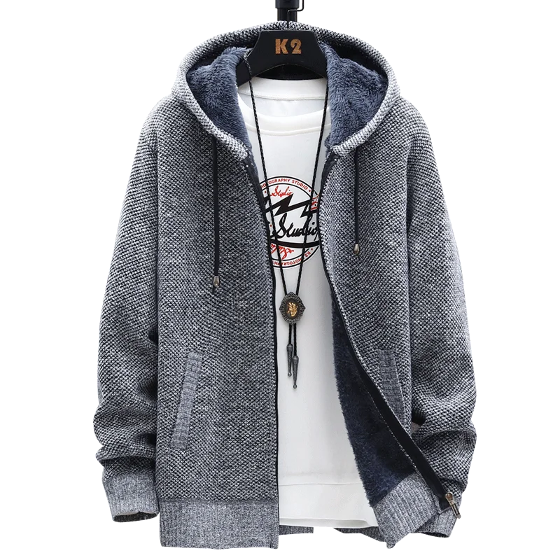 

2021 New sweater men plus velvet thickening men's cardigan warm sweater coat loose jacket winter clothes sweater men