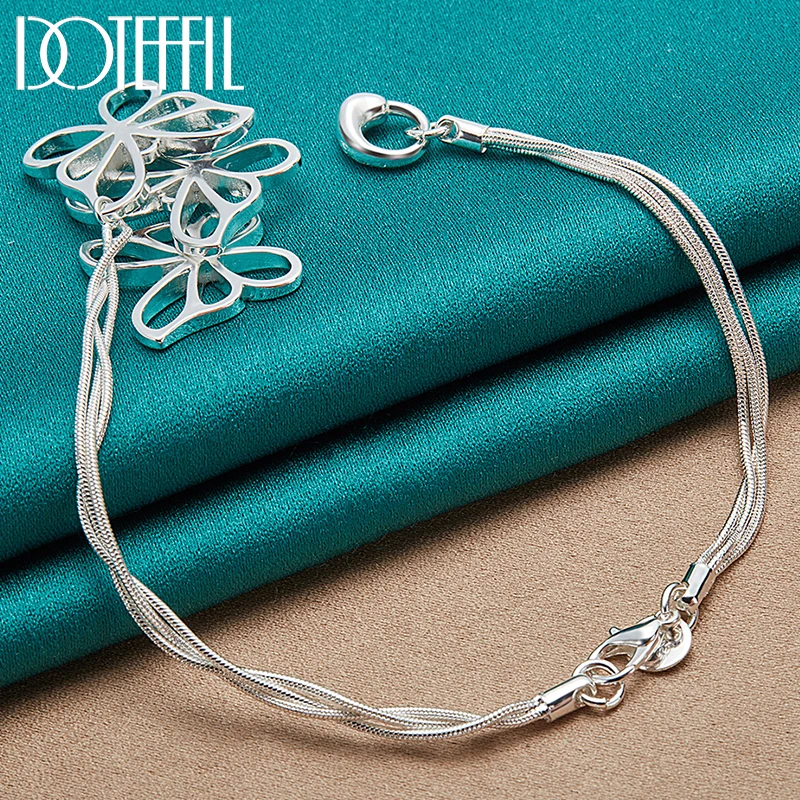

DOTEFFIL 925 Sterling Silver Snake Chain Three Butterfly Pendan Bracelet For Woman Charm Wedding Engagement Fashion Jewelry