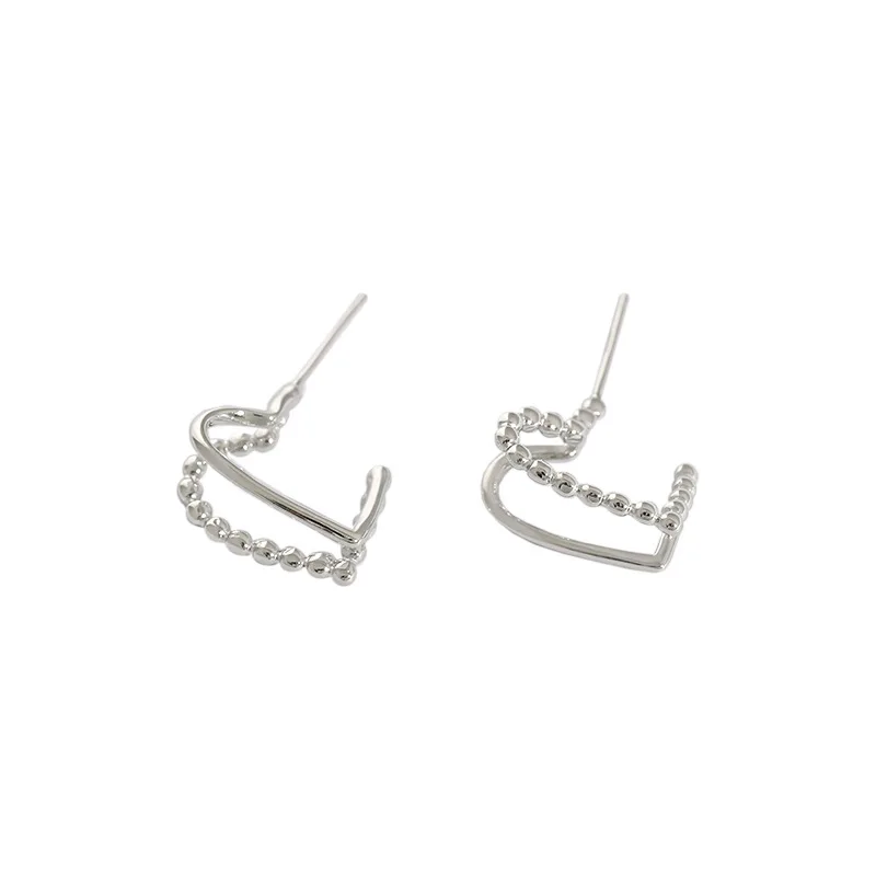 

CH-1122 Korean version of ins niche temperament double love heart-shaped S925 sterling silver earrings female earrings