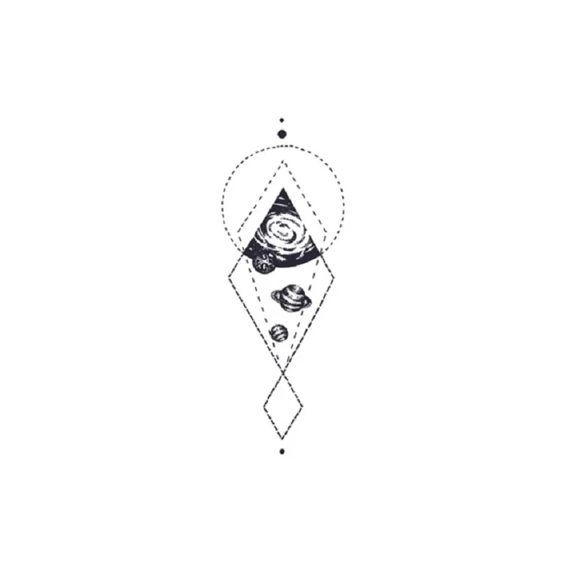 

140MM×50MM Tattoo Sticker Waterproof Female Time Brief History Geometric Space Flower Arm Black and White New Product