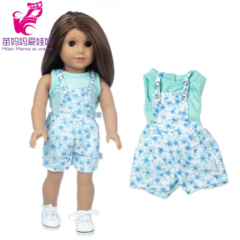 

18 Inch Girls Doll Summer Clothes Baby Doll Strap Pants Flower Shirt Toy Wears Children Gifts