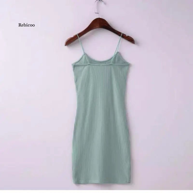 

Summer Women's Sexy Style Brandy Melville Spaghetti Strap O-Neck Rubber Slim Sheath Buttocks Mini Dress Fashionable Women 5 Colo