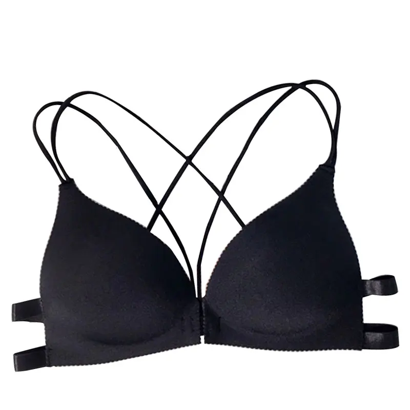 

Simple Front Buckle Bras Sexy Cross Beauty Back Ladies Thin Bra Soft Gather Adjustable Bra For Women
