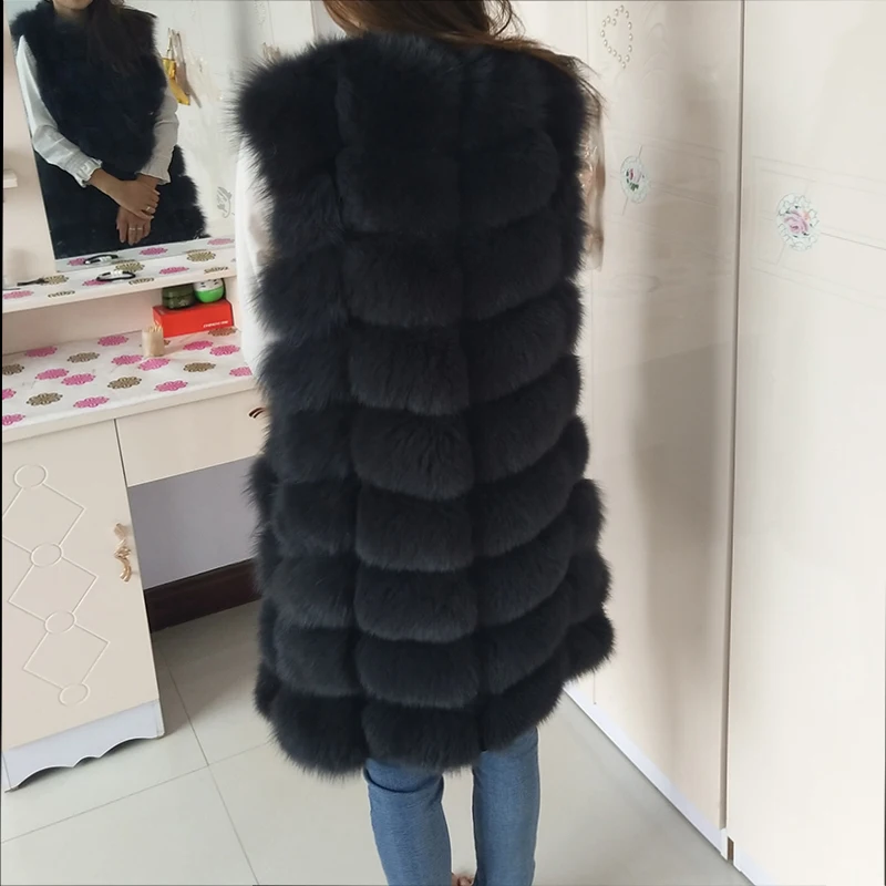 Женский жилет из искусственного меха лисы для куртка Женское пальто толстый теплый жилет Модные длинные меховые пальто CA3249
