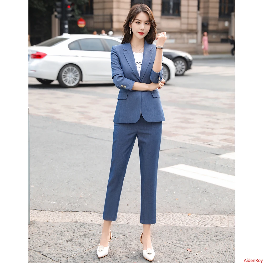 Женский деловой костюм из двух предметов элегантный блейзер с длинным рукавом на