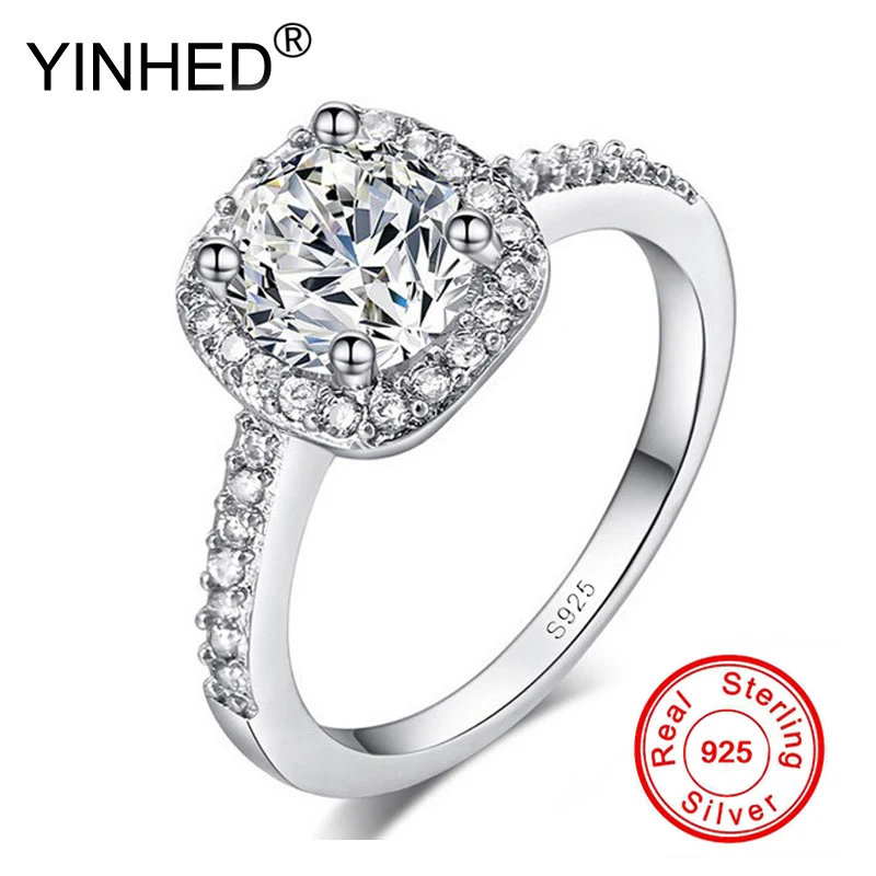 Женское кольцо из серебра 100% пробы с фианитом 1 карат|Кольца| |