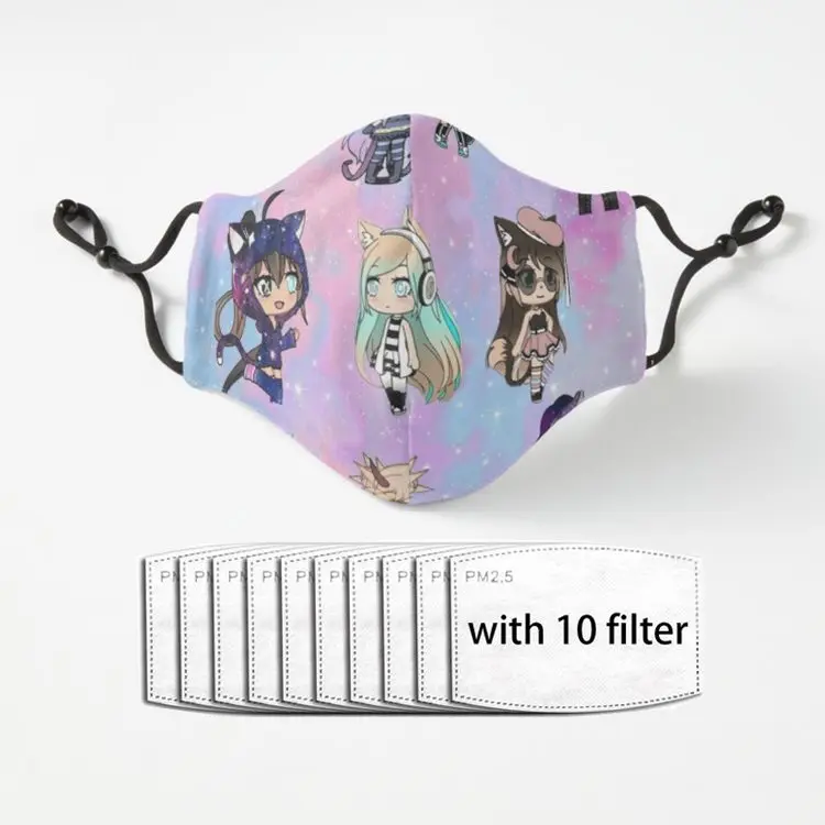 

Комплект модных масок Gacha Life Girl для косплея, пылезащитные маски для взрослых и детей, моющиеся фильтры
