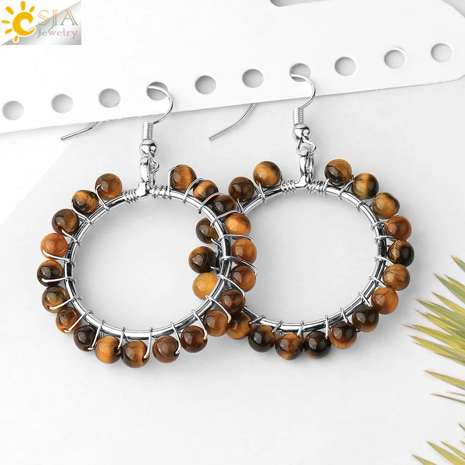 CSJA серьги капли с натуральным кристаллом рейки 4 мм из бисера серебристого цвета