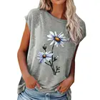 Женская футболка с коротким рукавом, простая летняя футболка из полиэстера с круглым вырезом и цветочным принтом, уличная одежда