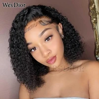 malaysian curly lace closure human hair wigs pre plucked short curly bob wig for black women deep water wave wig virgin wig
