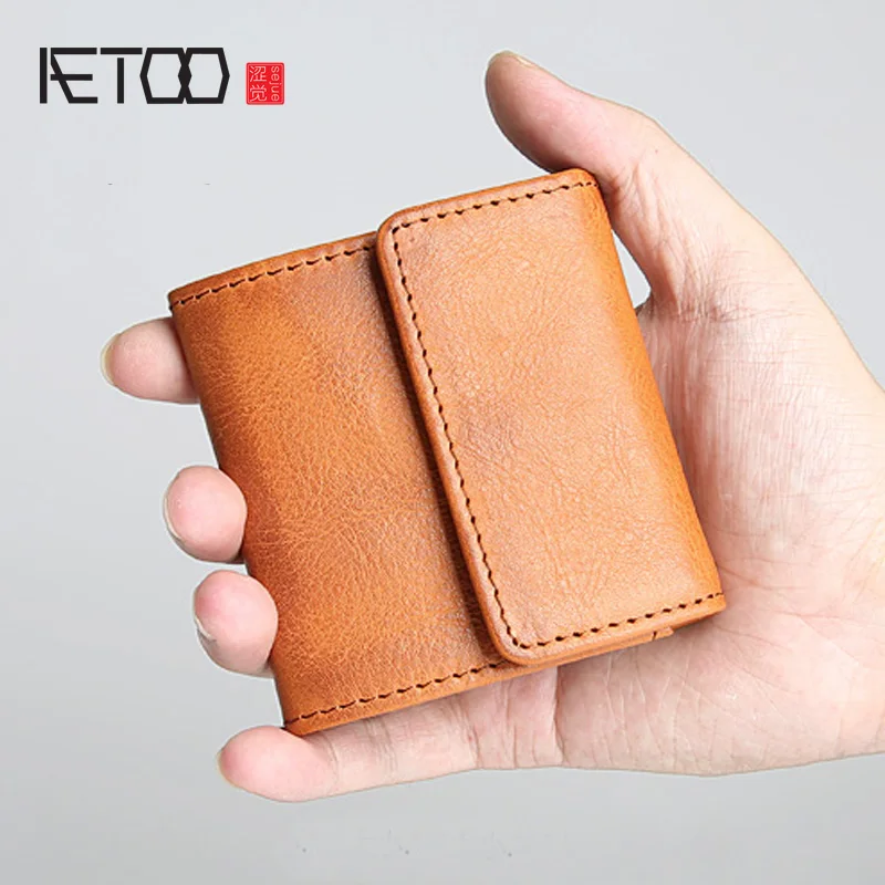 AETOO, ручной работы, Ретро стиль, мужской короткий кошелек, кожа, мини кошелек для монет, молодой Crazy Horse, кожа, монета, голова, крем