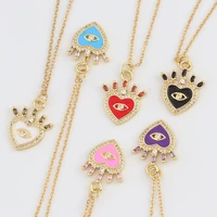 crystal cz colorful heart shaped pendant eye necklace fashion womens wedding clavicle chain jewelry romantic valentines gifts