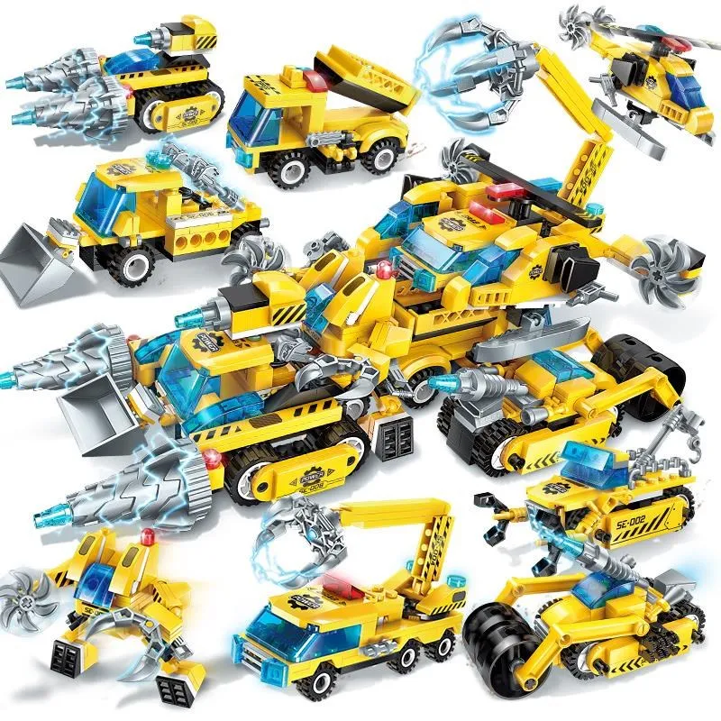 

Mailackers 619 pcs 8 in 1 Engineering Truck Children's Building Blocks City Construction Bricks Crane Bulldozer Car For Children