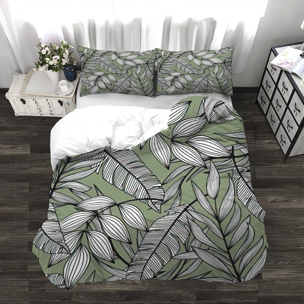 

Blue Palm Trees Pattern Durable Comforter Cover 3pcs Duvet Cover Set AU US UK Size 3D Print Tropical Style Bed Sets Custom