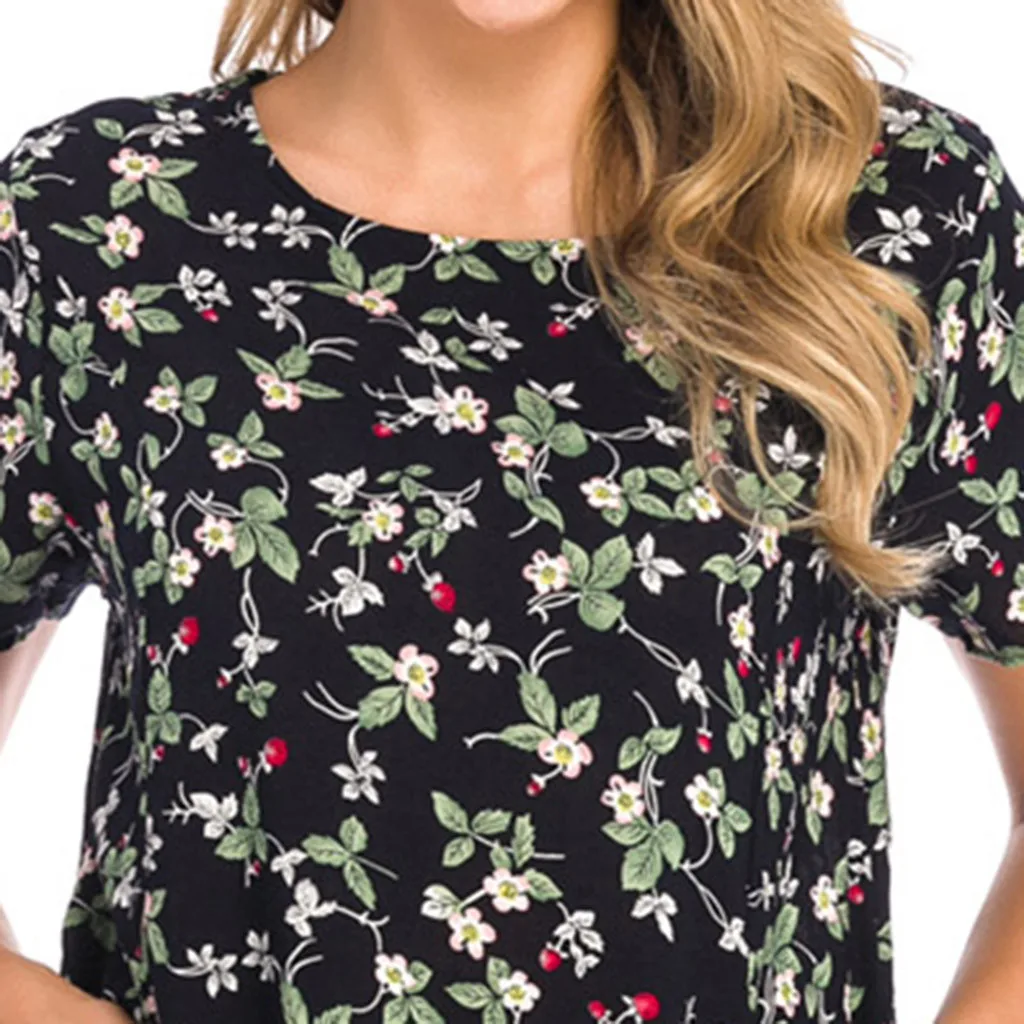 

WoMen Vintage Print Short Sleeve Lady O-Neck Casual Knee-Length Dress