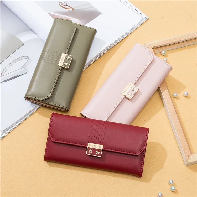 

2019 new simple clamshell long multi-function multi-card buckle mobile phone women's wallet