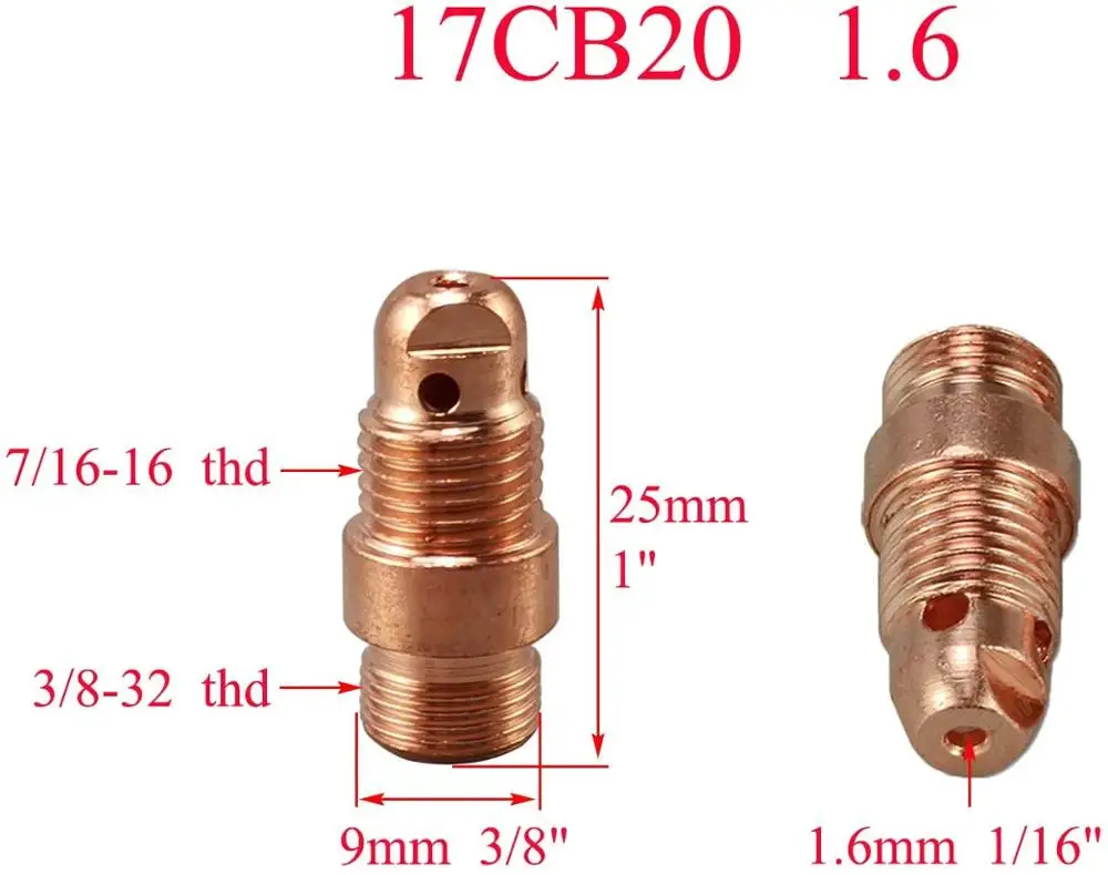 Короткая Цанговая трубка TIG набор разных размеров 17CB20 (0 040 дюйма 1 0 мм) (1/16 6 (3/32 2 4 (1/8
