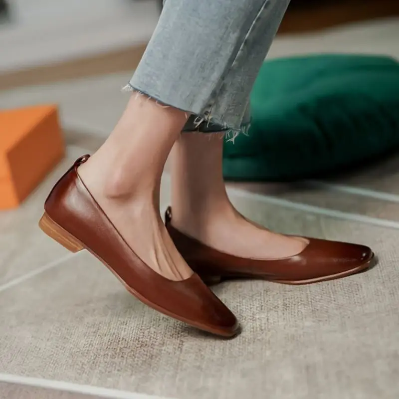 

Rizabina Size 33-40 Flat Heel Shoes Women Genuine Leather Square Toe Shoes Women Spring Autumn Shoes Women Footwear