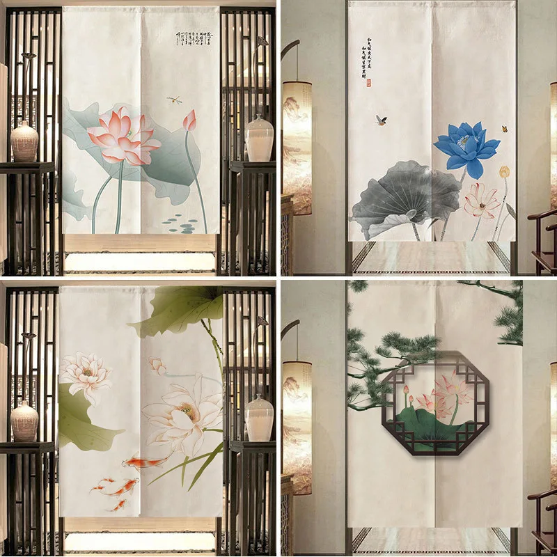 

Chinese Noren Door Curtain Fengshui Ink Flower Painting For Kitchen Bedroom Restaurant Home Decoration Doorway Hanging Curtains