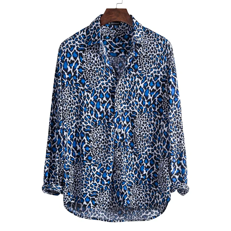 Men's Shirt Long Sleeve Hawaiian Social Luxury Button Up Cardigan Blouses Wholesale 2021Single Breasted Turn-down Collar Broad
