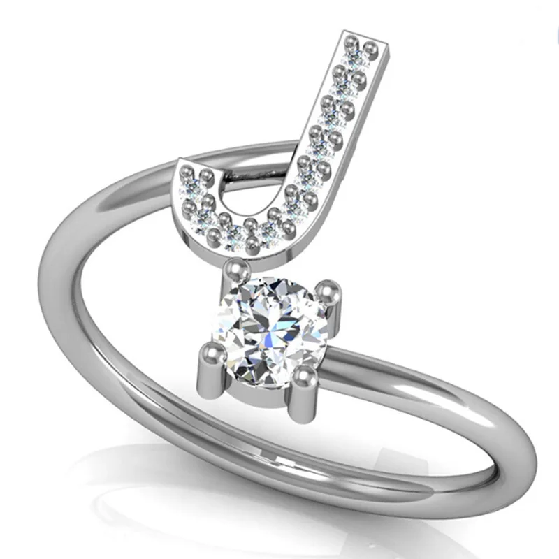 Модное серебряное кольцо с 26 буквами для женщин открытые стразы кольца на палец